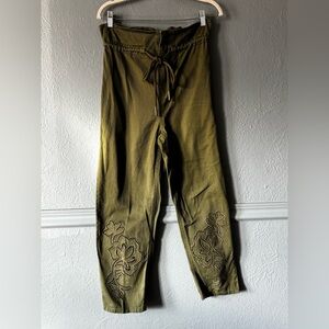 Future Collective x Jenny K Army Green Embroidered Paperbag Pants | Size 0